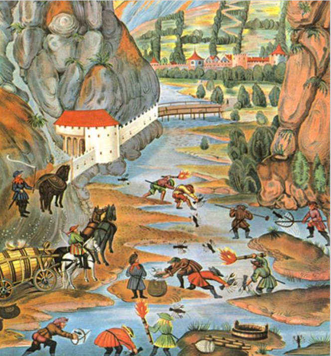 Historisches Gemälde – Krebsfang in früheren Jahrhunderten